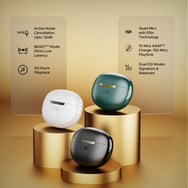 boAt Newly Launched Airdopes 141 ANC TWS Earbuds with 42 hrs Playback/50 ms Low Latency Beast™Mode/IWP™Tech/Signature Sound/Quad Mics with ENx™/ASAP™ Charge/USB Type-C Port/IPX5 (White)