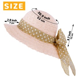 Girls Straw Sun Hat with Bowknot, Boho Summer Beach Hat, Wide Brim Floppy Hat, Outdoor Sun Protection Hat for Kids Ages 3-6