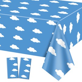 Pack of 2 History Birthday Tablecloth, 130 x 220 cm, Blue Sky White Cloud Tablecloth, Cow Pattern Printed Decoration for Boys, Girls, Children, Birthday Party Supplies