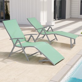 Crestlive Products Chaise Lounge Chair Outdoor Set of 2, Aluminum Folding Patio Recliner Chair, Adjustable 8 Positions Assemble-Free Perfect for Beach, Yard, Pool, Deck