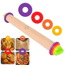 Kitchtic Adjustable Rolling Pin with Removable Rings - Precision Baking and Cookie Dough Rolling Pin with Thickness Measuring Rings for Perfectly Rolled Dough - Multi-Color - 16.9''x2.5''x2.5''