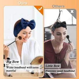 Shintop Face Wash Headband, Soft Spa Headband Carol Fleece Makeup Headwear with Cute Bow Elastic Hairband for Skincare Facial Mask Showers（Navy blue）