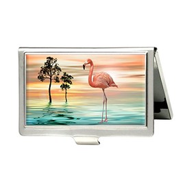 Beautiful Landscape Cool Flamingo Custom Fashion Silver Business Card Holder Stainless Steel Name Case Card ID Wallet Holder