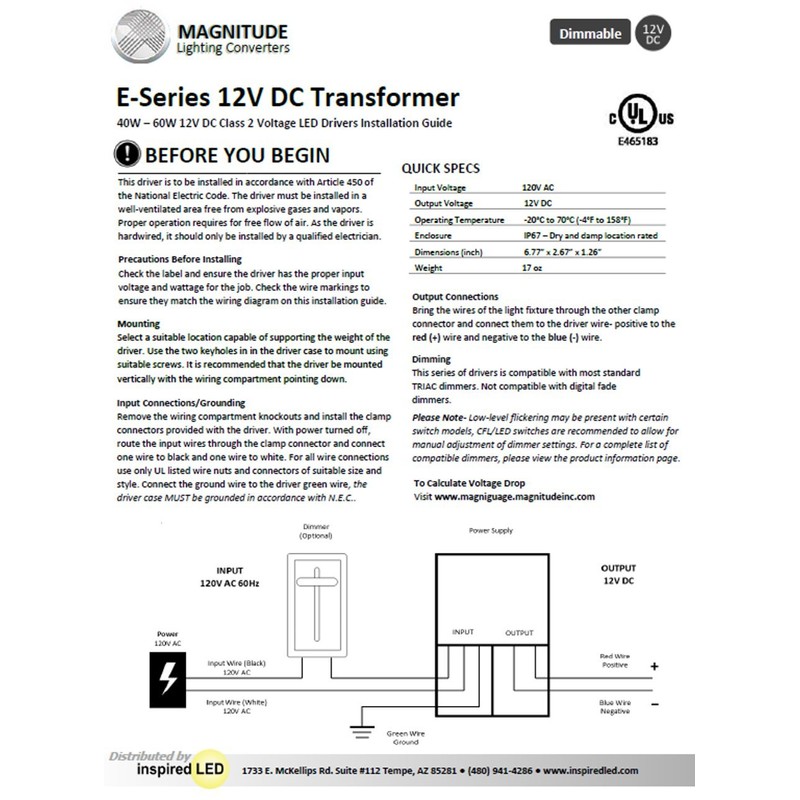 12V Magnitude Electronic 40W Dimmable Transformer 12VDC (Magnitude E40L12DC-KO)