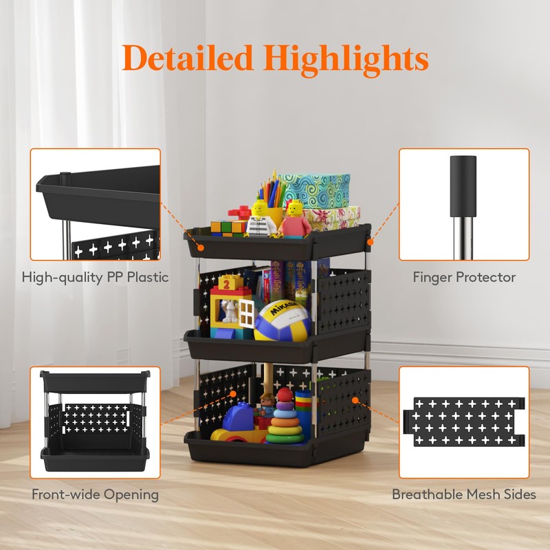 Lifewit Plastic Stackable Storage Baskets, 3 Tier Stacking Bins for