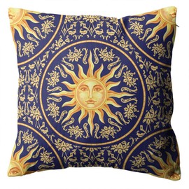 Joaffba Throw Pillow Cover Celestial Baroque Blue Gold Decorative Pillow Case Home Decor Square 18"x18" inch