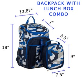 FUEL Top Loader Lunch Backpack Set Water Resistant Backpack Set Lunch Bookbag Bag Soft Reusable Insulated Cooler Lunch Box Thermal Travel Office Lunch Bag, Blue Camo