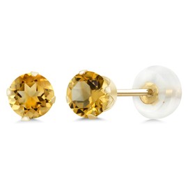 Gem Stone King 10K Yellow Gold Gemstone Birthstone Stud Earrings | Round 5MM | Gold Earrings For Women Men