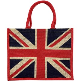 Box Shaped Eco Friendly Jute Shopping Bag with Gusset (Union Jack)