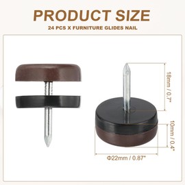 PATIKIL 0.87" Dia Chair Slides, 24 Pcs Nail on Furniture Glides Chair Leg Floor Protectors for Wooden Furniture, Table Feet, Carpet and Hardwood, Brown