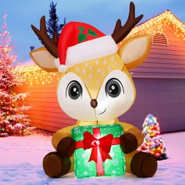 5 FT Hot Selling Christmas Inflatable Reindeer Holding Gift Box Factory Price Reindeer Blow up Outdoor Christmas Decorationscolor: Reindeer, size: Large