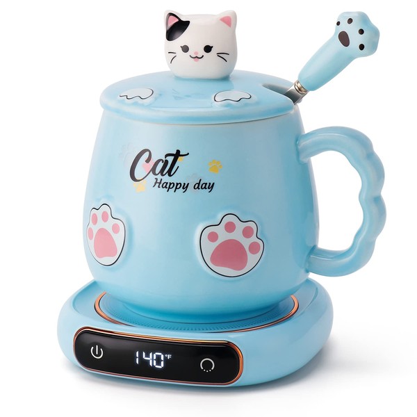 Bgbg Coffee Mug Warmer & Cute Cat Mug Set, Beverage Cup Warmer for Desk Home Office with Three Temperature Up to 140℉/ 60℃, Coffee Warmer for Cocoa Milk Tea Water Candle, 8 Hours Auto Shut Off