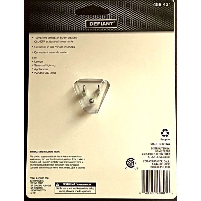 DEFIANT 15 Amp 24-Hour Plug-In Heavy-Duty Timer with 2-Grounded Outlets