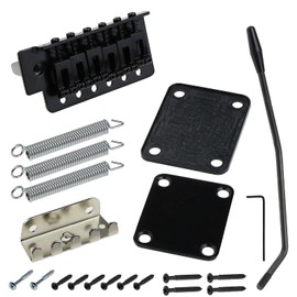 EMSea Electric Guitar Tremolo Bridge System Set with Neck Plate Whammy Bar Replacement Compatible with Fender Start ST Guitar Black Zinc Alloy