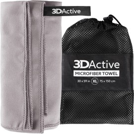 3DActive Toalla de microfibra para gimnasio, deportes y viajes. Ultra absorbente, de secado rápido, ligero, compacto con bolsa de transporte, perfecto para entrenamientos, playa y exteriores (extragrande (30 x 59 pulgadas), gris)