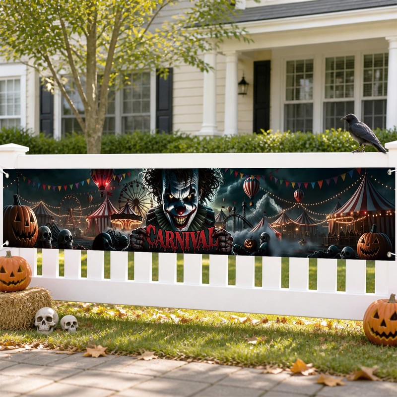 Halloween Carnival Banner, 118 x 19.7 Inch Dark Clown Circus