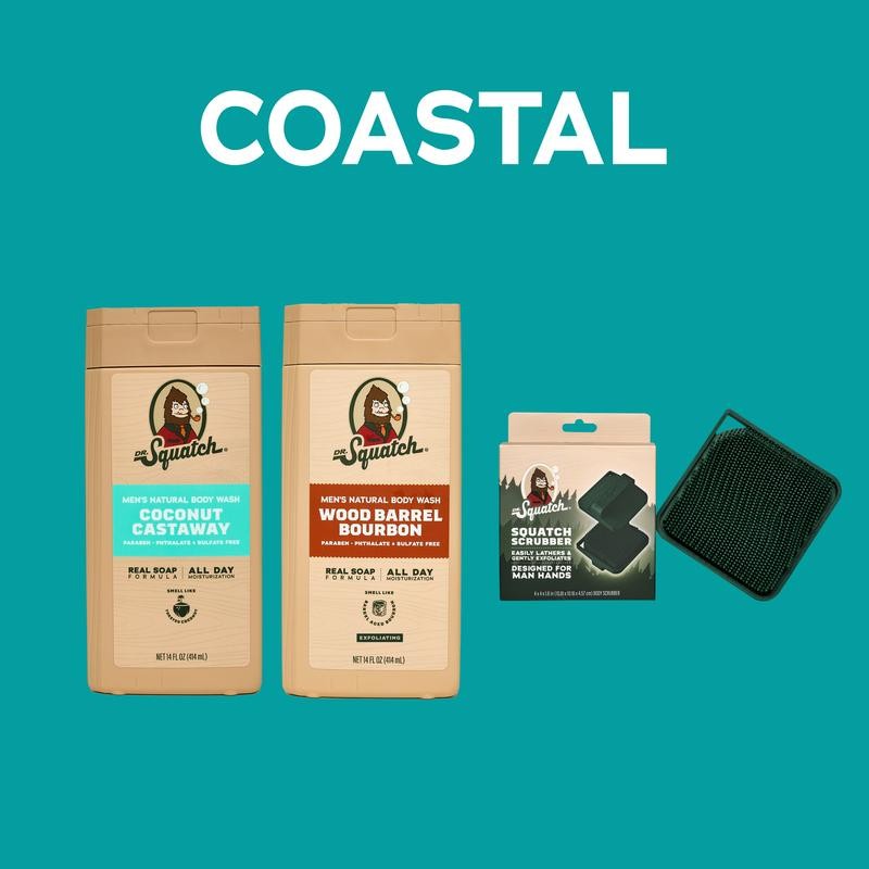 Natural Body Wash 2-Pack + Scrubber - Dr. Squatch:_Coconut Castaway