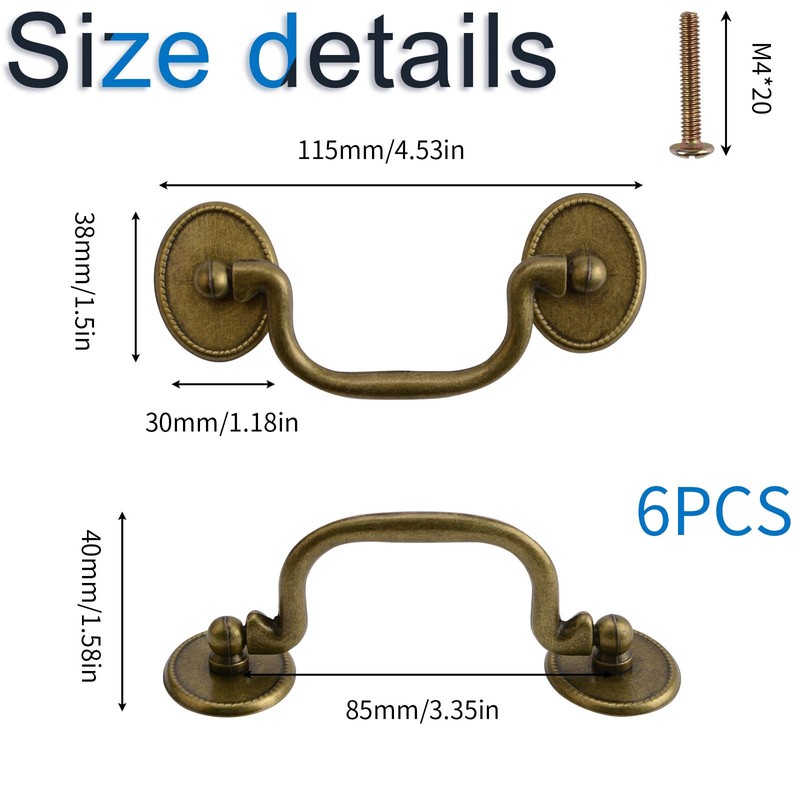 INCREWAY Drop Bail Handle Pulls, 6PCS Antique Drawer Pulls Handles