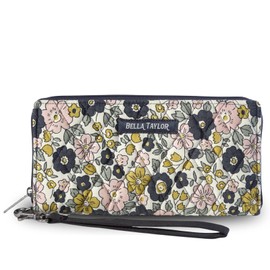 Bella Taylor RFID Wristlet Envelope Wallet for Cash Envelope Budgeting | Small Money Organizer Budget Wallet | Cash Stuffing Wallet | Quilted Cotton Delicate Floral Charcoal