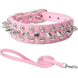 Dog Collar Set with Studs, Rivets, Studded, Puppy Collars, Spiked Rivets with Lead Set, Necklace, Dog Breed, Dog Collar and Leash Strap, Pull Belt for Small, Medium and Large