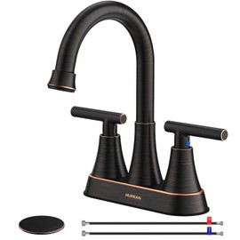 Bathroom Faucets for Sink 3 Hole, Hurran 4 inch Oil Rubbed Bronze Bathroom Sink Faucet with Pop-up Drain and Supply Hoses, Stainless Steel Lead-Free Centerset Faucets for Vanity RV