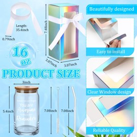 Layhit 12 Set Employee Appreciation Gifts Thank You Gifts for Staff Coworker Thank You Glass Cups 16 oz Can Shaped Beer Glass with Lids Straws Brushes Gift Boxes Ribbon for Team Women Men (Team B)