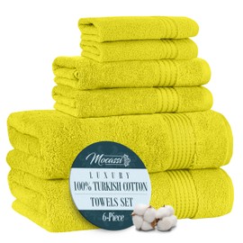 Mocassi Luxury 100% Turkish Cotton 6-Piece Towel Set - Ultra Soft, Quick Dry Highly Absorbent Premium Spa Hotel Quality Bath Towels, Includes 2 Bath Towels, 2 Hand Towels and 2 Washcloths, Yellow