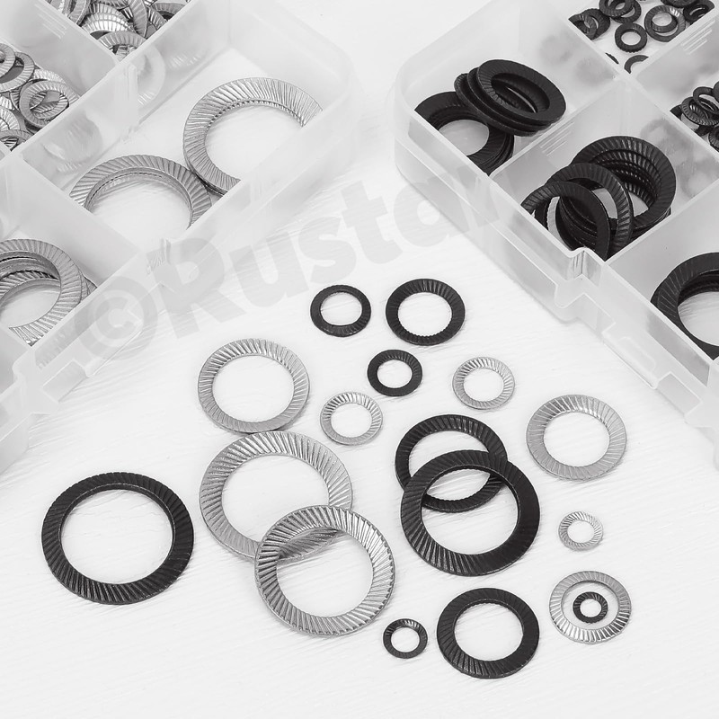 Rustark 160Pcs 9 Sizes 65Mn Double Side Lock Washers Black