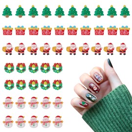 NICENEEDED 50 Pcs Christmas Nail Charm, Cartoon Santa Claus Snowman Bells Xmas Tree Nail Art Decorations, 3D Winter Xmas Nail Charms Resin Designs Holiday Nail Charm Nail Art Supplies for Women