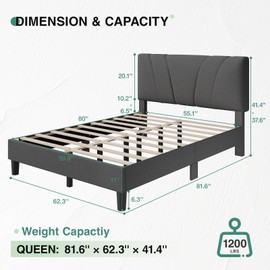 Novilla Queen Size Bed Frame Upholstered Platform Queen Bed Frame with Adjustable Headboard, Strong Weight Capacity, Noise-Free, No Box Spring Needed, Easy Assembly, Grey