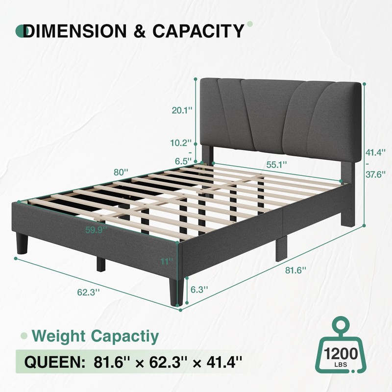 Novilla Queen Size Bed Frame Upholstered Platform Queen Bed Frame