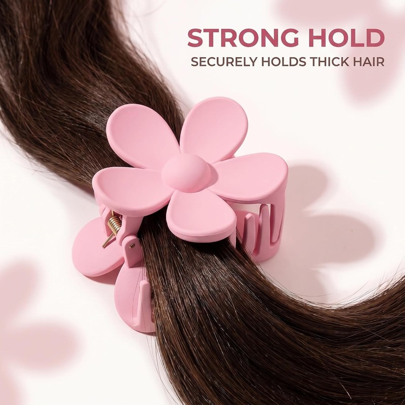 2Pcs Pink Hair Claw Clips Flower Shaped Plastic Jaw Clips