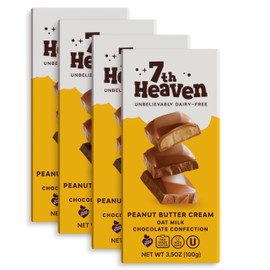 7th Heaven Vegan Peanut Butter Cream Oat Milk Chocolate Bar, Plant Based Dairy Free Chocolate with Peanut Butter Filling, Fair Trade Cocoa & Coconut Oil, Kosher Parve - 3.5oz Full Size Candy Bars, 4Pk