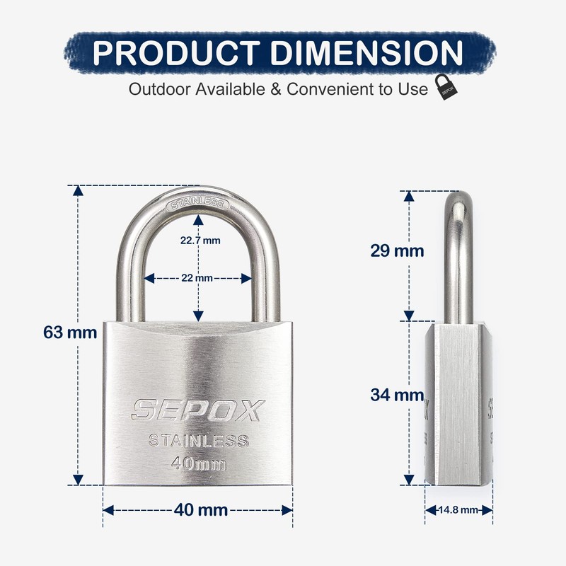 SEPOX Lock with Key for Outdoor Garden Lock Waterproof Padlock