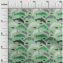 oneOone Velvet Light Green Fabric Beach Dolphin with Dot Texture Quilting Supplies Print Sewing Fabric by The Yard 58 Inch Wide