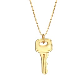 Kuzzoi Men's Necklace with Key Pendant (25 mm), Vintage Men's Necklace Made of 925 Sterling Silver Gold-Plated, Chain with Key for Men, Golden Chain for Men with Key, Length 55 cm, Sterling Silver