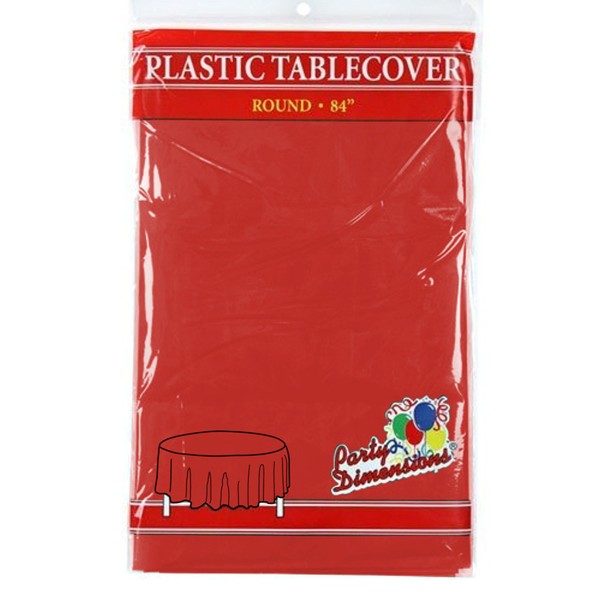 Red Round Plastic Tablecloth - 4 Pack - Premium Quality Disposable Party Table Covers for Parties and Events - 84” - By Party Dimensions