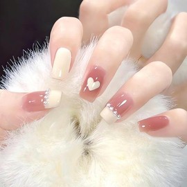 Nature's Farmer Self Nail Tips 24P Z40 Nail Art Kit Nail Artificial Nails Nail Decoration Craft Z40 Pink White Heart / 네이처스 파머 셀프 네일팁 24P Z40 네일아트 키트 네일 인조손톱 손톱 장식 공예 Z40핑크화이트하트