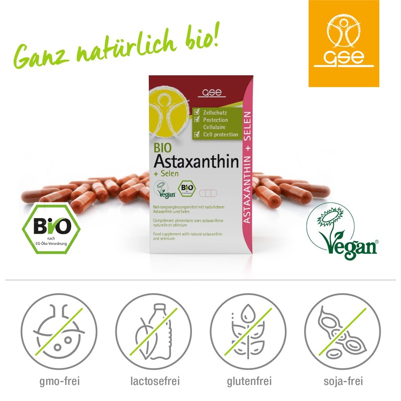 GSE Astaxanthin + Selenium Capsules, from Blood Rain Algae (Microalga),