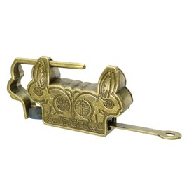 M METERXITY Retro Padlock - Boxes Padlock, Chinese Old Style & Zinc Alloy Brass Plated, Apply to DIY/Tackle Boxes/Drawer (60mm Body Wide, Brass Tone)