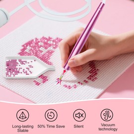 aeloer Diamond Art Painting Pen Electric, Vacuum Pen Epainter for Adults(Setting AB Stones/Without Wax/Quiet/Save Time), Diamond Art Accessories Tools Kit (Pink)