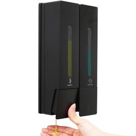 Shampoo and Conditioner Dispenser –Shampoo Dispenser for Shower, Shower Soap Dispenser Wall Mounted, Shower Dispenser 2 Chamber No Drill Body Wash Dispenser, Bathroom & Hotel Use, 2 X 400ML, Black
