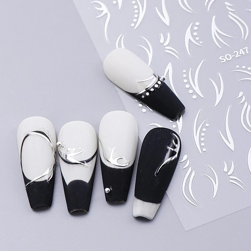 Unbranded 4Pcs Set Nail Stickers Abstract Line Self-Adhesive Slider Peel