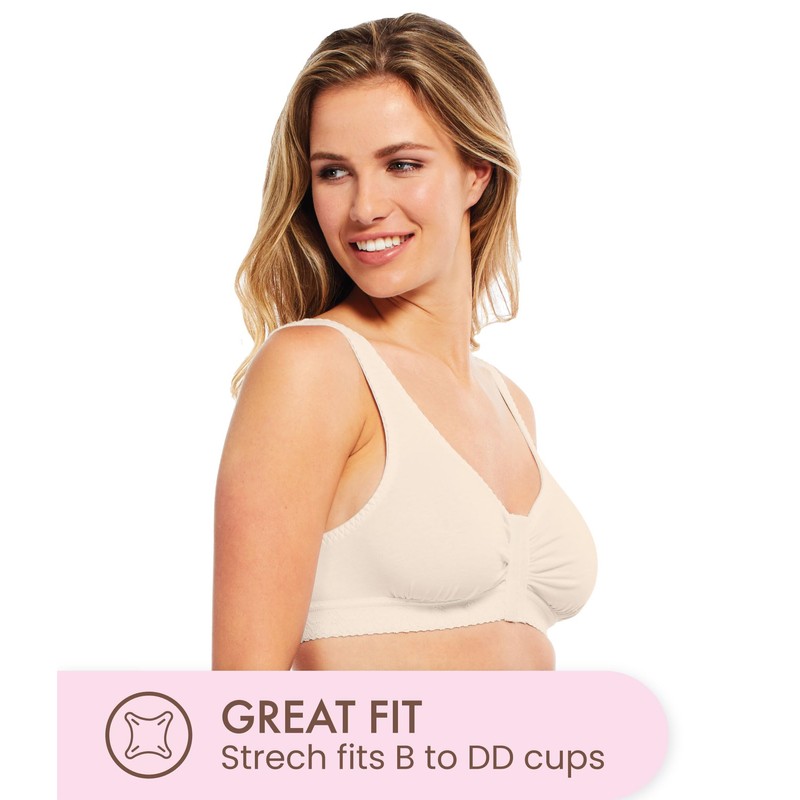 Carole Martin Full-Freedom Front Closure Wireless Cotton Bra-42 Beige