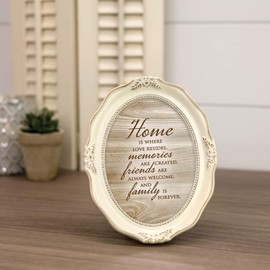 Cottage Garden Home is Where Love Resides Distressed Ivory Wavy 5 x 7 Oval Table Top and Wall Photo Frame