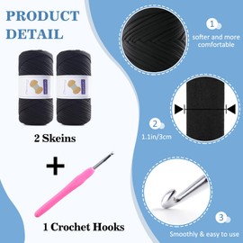 2 Pack T Shirt Yarn for Crocheting with 1 Crochet Hook, Elastic Tshirt Yarn for Crochet Bag/Baskets/Home Decor, Spaghetti Yarn Thick Knitting Yarn Total Length 130 Yds, Weight 14 Oz (White)