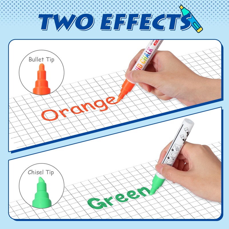 Brencco 8 Colours Chalk Pens for Blackboard, Washable, Chalk Pens