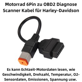 Bolwins I15CS Diagnosekabel Adapter 6-Pin Motorrad auf OBD II 16-Pin Adapterkabel passend für Harley Davidson – OBD zu OBD2 Diagnoseadapter, 32 cm