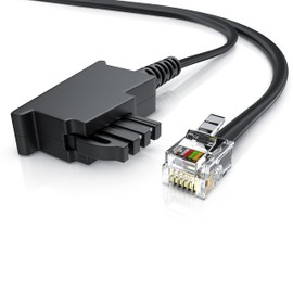 CSL Telephone Cable TAE-F Male to RJ11 Male Int. Standard 6P4C / 4-Pin Connected Flat Cable from Analogue Telephone Socket to Telephone Fax Modem Router Answering Machine 1 m Black