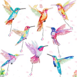 Yeaqee 8 Pcs 5D Butterfly Hummingbird Diamond Art Bookmarks Acrylic Diamond Art Bookmarks Crystal Pendant Diamond Art Bookmark Kits for Adults Home Office Project, 8 Styles(Hummingbird)